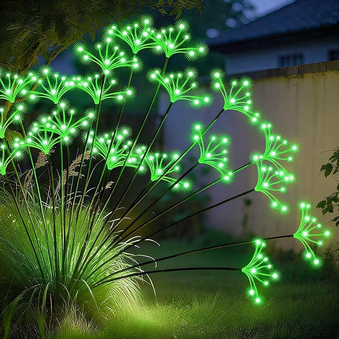 JJGoo Solar Garden Lights, New Upgraded 2 Pack Solar Swaying Starburst Light, Waterproof Fireworks Outdoor Lights, Yard Patio Pathway Decoration, Green JJGoo