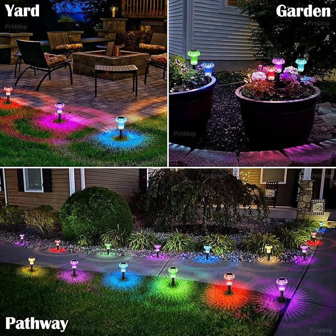 Solar Lights Outdoor Pathway Waterproof 8 Pack Color Changing LED Acrylic Mushroom Decorative Garden Lights for Yard Landscape Patio Outside Decorations Priddop