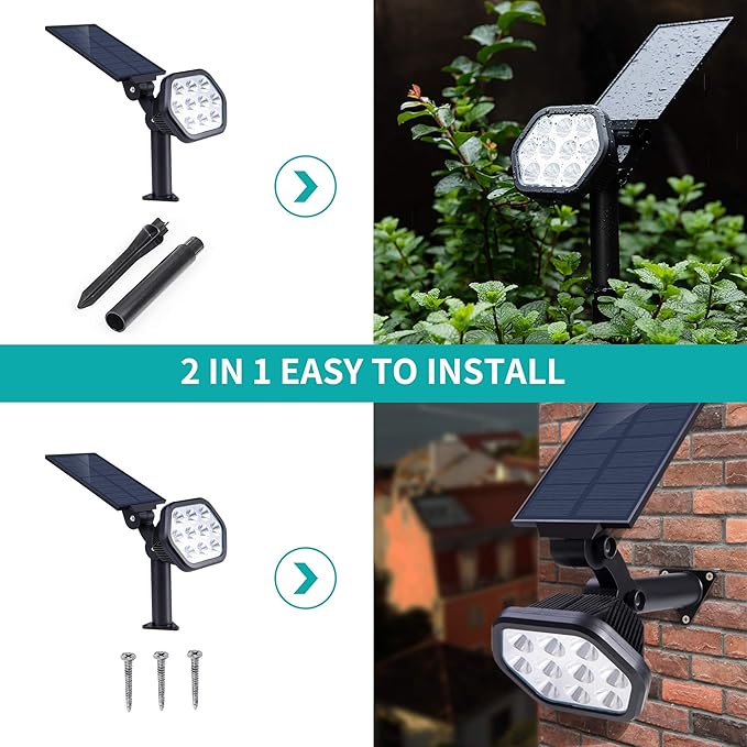 Nekteck Solar Lights Outdoor,10 LED Landscape Spotlights Powered Wall Lights 2-in-1 Wireless Adjustable Security Decoration Lighting for Yard Garden Walkway Porch Pool Driveway (2 Pack, Warm White) Nekteck