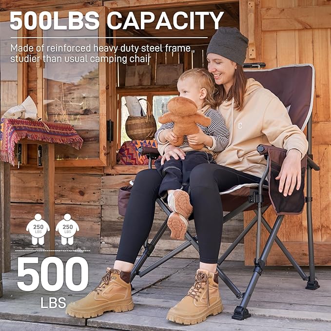 EVER ADVANCED Oversized Folding Camping Chair, for Adults Heavy Duty Lawn Chair with Side Pockets, Portable Collapsible Quad Chair for Outside, Support Up to 500lbs, Red 2Pack EVERADVANCED