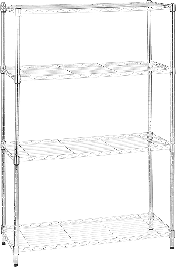 Amazon Basics 4-Shelf Adjustable Heavy Duty Steel Wire Rack Storage Shelving Unit for Kitchen, Garage, Easy Assembly, 350 lbs Per Shelf, 36" x 14" x 54", Chrome Silver AmazonBasics