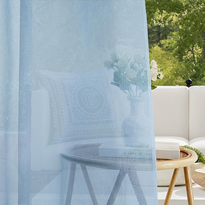 RYB HOME Sheer Curtains Outdoor - Linen Look Translucent Drapes Waterproof, Light Filtering Quick Dry Sheers for Exterior Patio Porch Wedding, 54" Wide by 96" Long, 2 Panels, Navy Blue RYBHOME