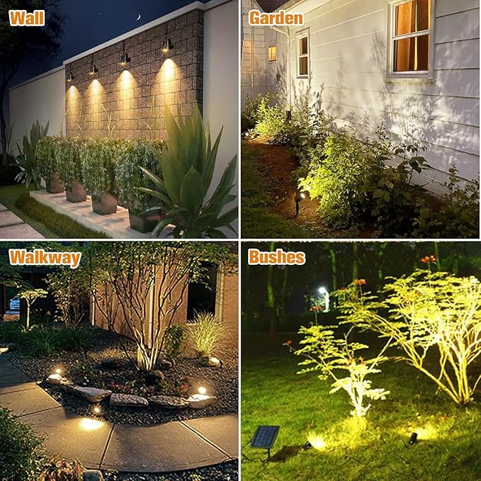APONUO Metal Solar Spot Lights Outdoor with 9.8ft Cable Solar Powered Landscape Lighting Low Voltage IP65 Waterproof Auto On/Off for Outside Garden Yard Landscape Pathway Garage-Warm White(4-in-1) APONUO