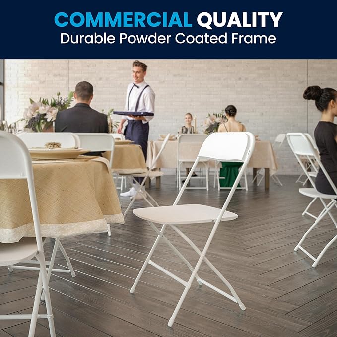 Flash Furniture Hercules Set of 10 Indoor/Outdoor Heavy-Duty Plastic Folding Chairs, Foldable Commercial Stacking Chairs with 650-lb. Static Weight Capacity, White FlashFurniture