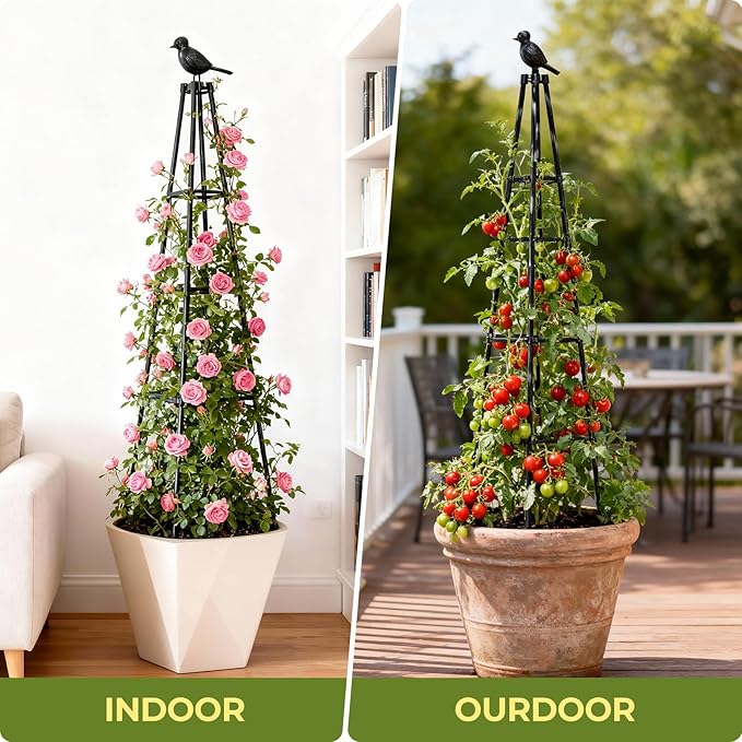 Garden Trellis for Climbing Plants Outdoors,65" Tall Cucumber Trellis Garden Obelisk Trellis Rustproof Plants Support with Adjustable Heights for Indoor Potted Plants, Vines, Vegetables MQHUAYU
