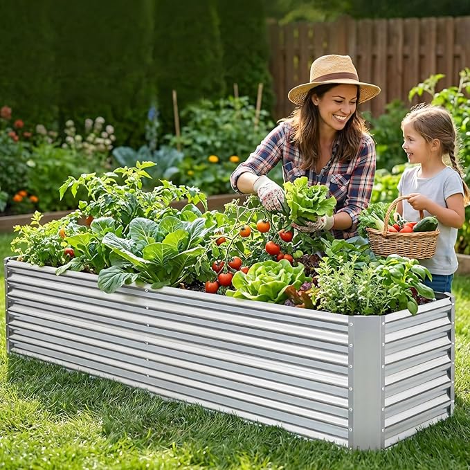 8x2x2ft Raised Garden Bed - Galvanized Deep Root Planter Boxes Outdoor with Wing Nuts and Safety Edges for Gardening Vegetables, Flowers, Herbs, Succulents - Silver GoCampDirect