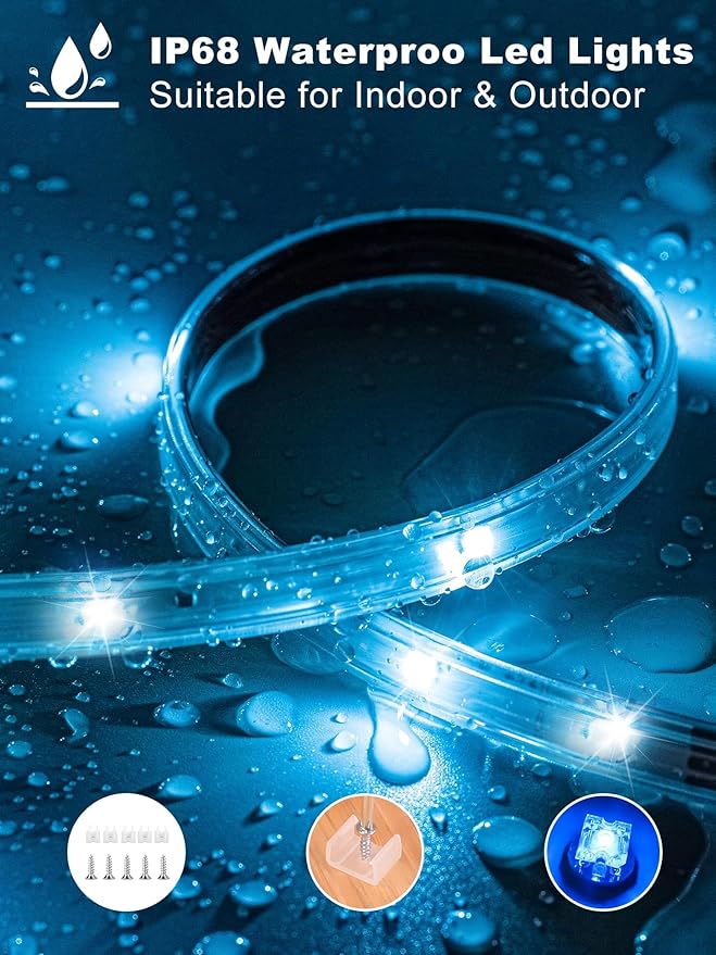 Outdoor Led Strip Lights Waterproof 50ft (1 Roll), Ip65 Outside Led Light Strip Waterproof with Remote and App Control, Exterior Led Rope Lights Music Syne RGB Strip Lights for Bedroom Decor Ledagic