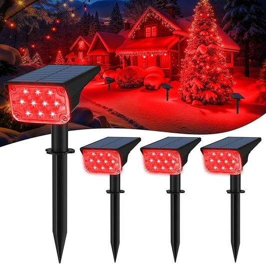 T-SUNUS Christmas Red Solar Lights for Outside IP65 Waterproof Auto On/Off Adjustable Landscape Spot Lighting Garden Spotlight Outdoor Tree Pathway Yard Driveway Wall Patio Lawn Flag Halloween 4 Pack T-SUNUSLighting