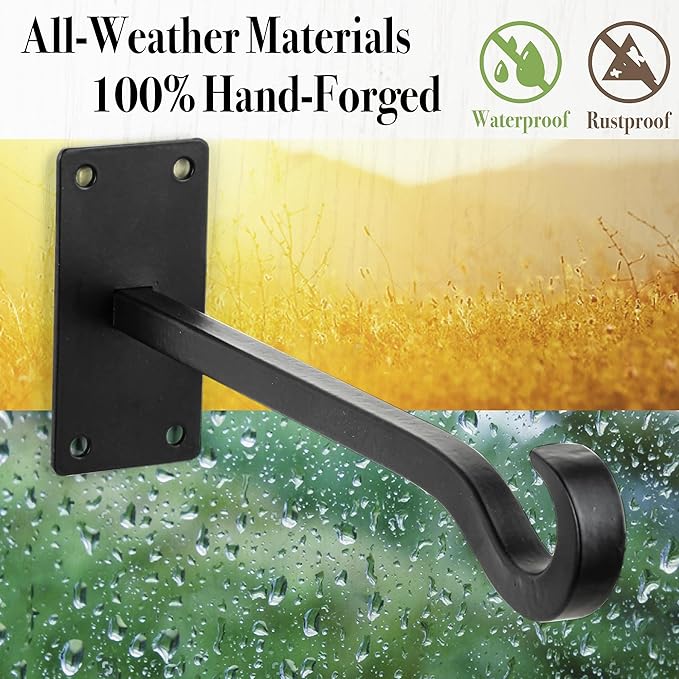 Qiang Ni Bird Feeder Hanger: 8-Inch Wall-Mounted Plant Bracket Outdoor - 2 Pieces Black Plant Hooks for Hanging Flower Baskets QiangNi