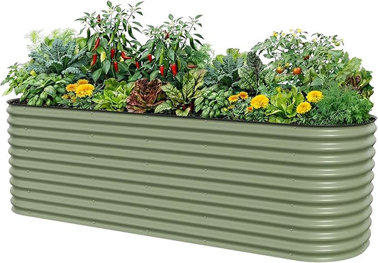 32" Extra Tall Raised Garden Bed Kits, 4 x 8 x 2.7ft Raised Planter Box Outdoor, 2.5 x 9.5 x 2.7ft Deep Root 10 in 1 Modular Metal Raised Beds for Gardening Vegetables Flowers Fruits - Olive Green VegoGarden