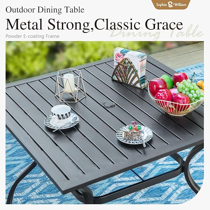 Sophia and William Swivel Patio Dining Set for 4, Outdoor Table and Chairs, Removable Seat Cushions, Black 37" Patio Dining Table SophiaWilliam