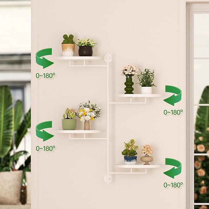 Window Rotating Plant Stand Shelf Indoor White Metal Floating Shelves 4-Tier Wall Mount Plant hanger Holders for Wall Planter Modern Home Decor window sill gifts YQSLYSF