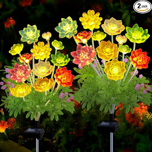 Solar Garden Lights Outdoor, 2 Pack Upgraded Succulent Solar Flowers Outside Waterproof, Gardening Gifts for Women Mother, Decorative Solar Powered Lights Yard Decor for Lawn Backyard Patio Pathway KohlrabiDecor