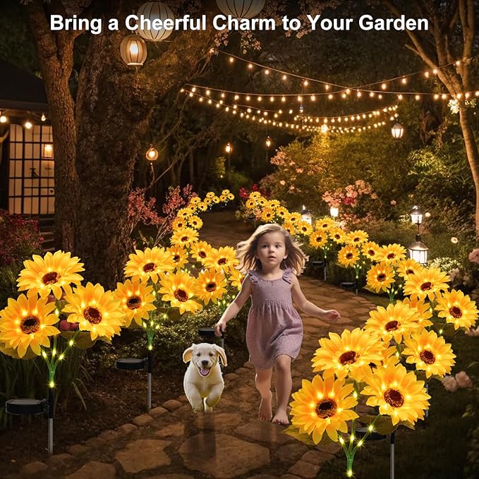 echosari 4 Pack Solar Lights Outdoor Waterproof, Sunflower Solar Stake Lights Auto ON/Off Solar Garden Decorative Lights for Lawn Pathway Landscape Birthday Gifts for Mom Women echosari
