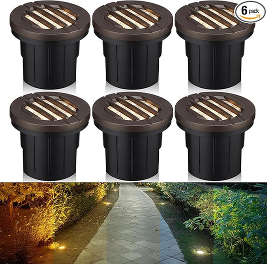 LEONLITE Dia. 4 Inch Well Lights Landscape LED In Ground, Grated Top, 5 Color Temperature Selectable, 12-24V AC/DC CRI90 Low Voltage Garden Landscaping, Oil Rubbed Bronze Aluminum Housing, Pack of 6 LEONLITE