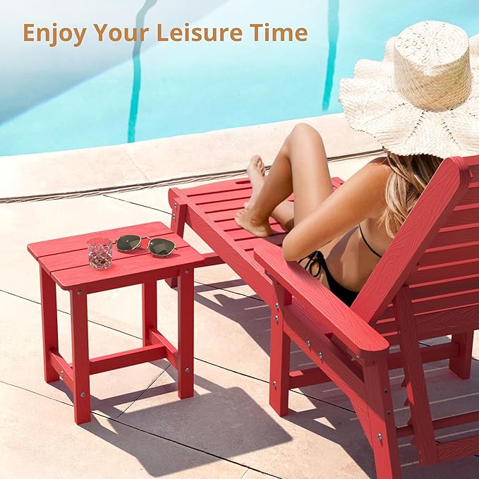 LUE BONA Outdoor Side Table, HDPS Small Outdoor Adirondack Side Tables, Outside End Table for Patio, Porch, Deck, Pool, Weather Resistant/Easy Maintenance,Bright Red LUEBONA