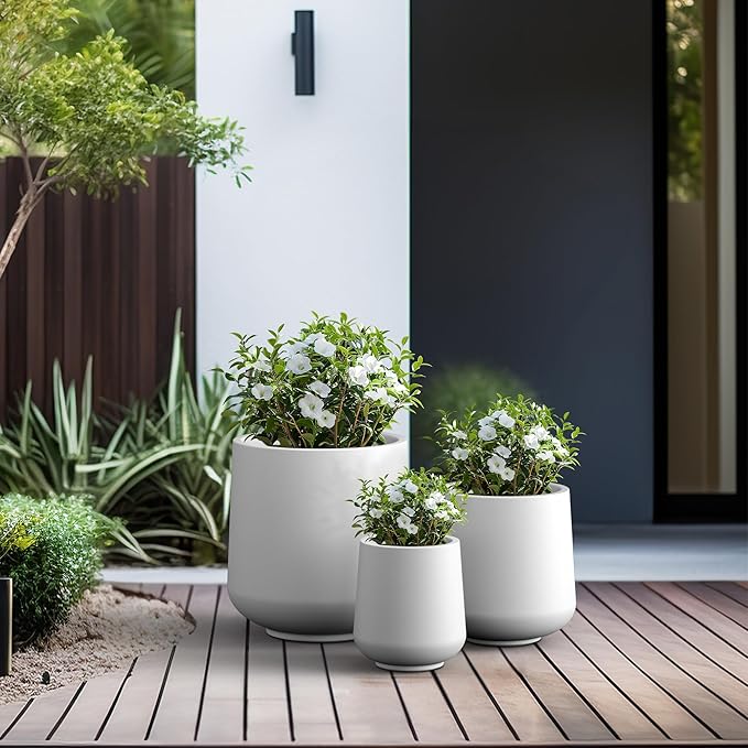 Kante 15.3"+11.6"+8.2" Dia Round Concrete Planter, Large Outdoor Indoor Planter Pots Containers with Drainage Holes and Rubber Plug for Home Garden Patio, Pure White Kante