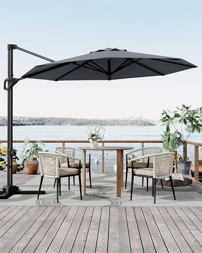 GarveeLife 10 ft Patio Umbrella Outdoor Large Cantilever Umbrella Market Sun Shade Windproof Offset Umbrella with 360-Degree Rotation for Garden Deck Pool Patio, Grey GarveeLife
