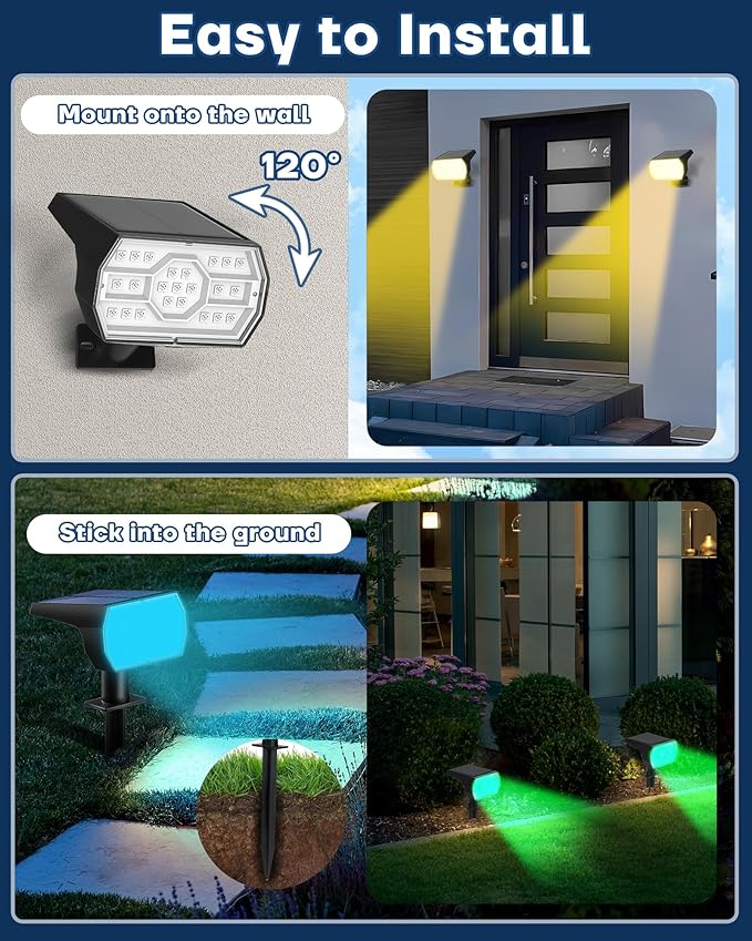 Solar Multicolor Lights Outdoor, 7 Lighting Modes Solar Light Outdoor Waterproof IP68, Color Changing RGB Powered Christmas Lights Outdoor for Garden Yard Patio Landscape Christmas Decorations Home