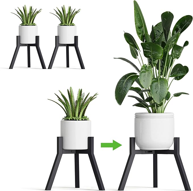 Adjustable Plant Stands Set of 2, Metal Small Plant Holder, Heavy Duty Stable Flower Holder Stand Rack for Various Pot Sizes Indoor Outdoor Corner Living Room Balcony Office Black PS-007BK-2 IRCPEN