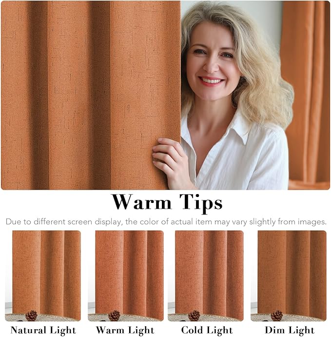 H.VERSAILTEX 100% Blackout Curtains for Bedroom Thermal Insulated Linen Textured Curtains Heat and Full Light Blocking Drapes Living Room Curtains 2 Panel Sets, Orange, 42x63 Inch HVERSAILTEX