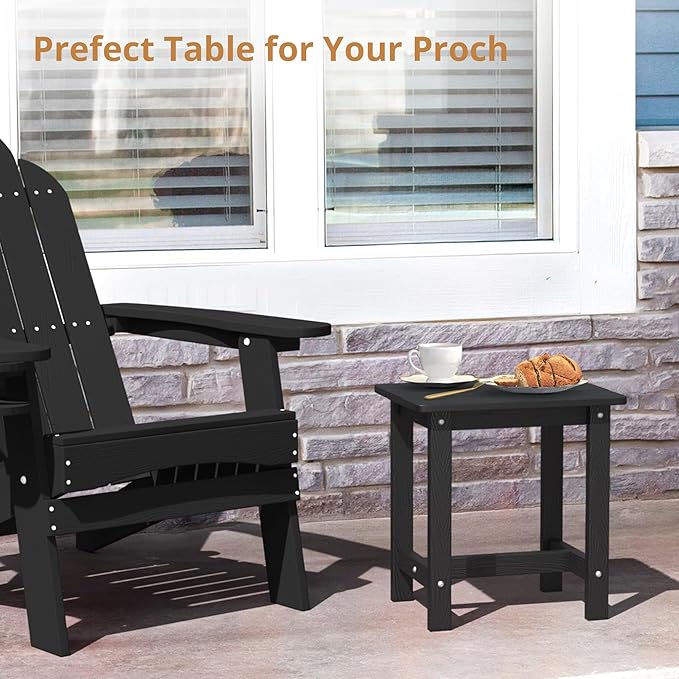 LUE BONA Outdoor Side Table, HDPS Small Outdoor Adirondack Side Tables, Outside End Table for Patio, Porch, Deck, Pool, Weather Resistant/Easy Maintenance, Black LUEBONA