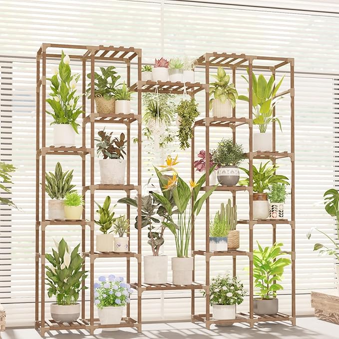 Plant Stand Indoor Tall Hanging Plant Shelf 16 Tiers Large Outdoor Plant Rack for Multiple Plants Wood Plant Holder for Living Room Garden Balcony Gentingbro
