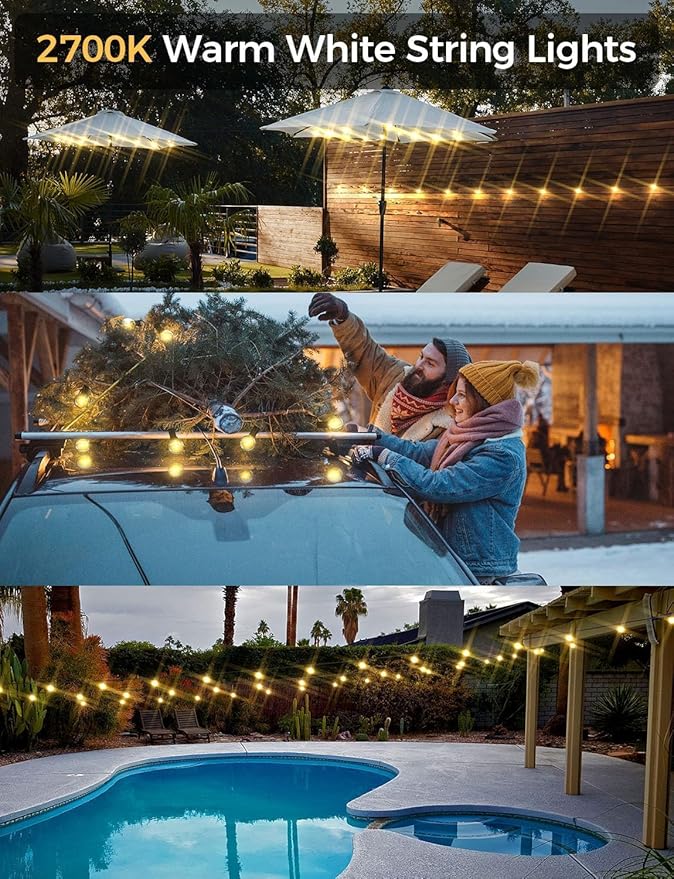 XMCOSY+ Outdoor String Lights, Smart Patio Lights 100Ft Dimmable Outdoor Lights Warm White, 50 G40 LED Bulbs, WiFi String Lights for Outside, Work with Alexa, APP Control, Waterproof Extendable XMcosy