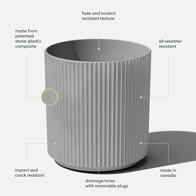 Veradek Mason Series Demi Planter - Large Round Planter for Indoor or Outdoor Patio/Balcony | Made from Plastic & Concrete with Drainage Holes | Modern Décor for Flowers, Trees, Tall Plants VeradekOutdoor