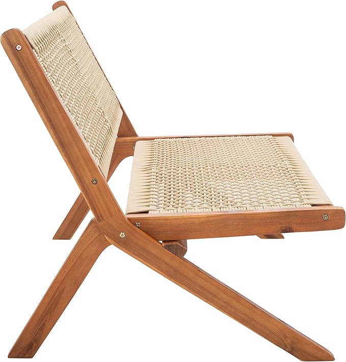 SAFAVIEH Outdoor Collection Kobina Natural Acacia Wood/Natural Rope Foldable Bench (Fully Assembled) SAFAVIEH