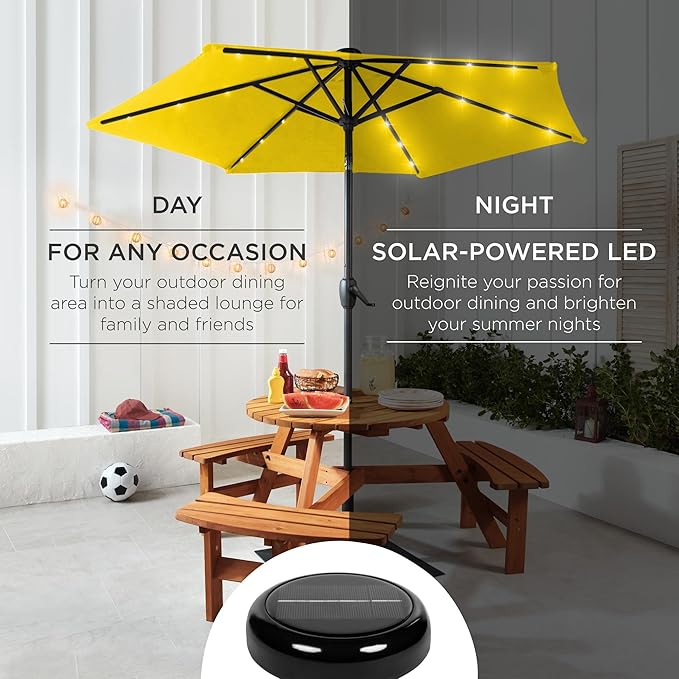 Best Choice Products 7.5ft Outdoor Solar Market Table Patio Umbrella for Deck, Pool w/Tilt, Crank, LED Lights - Yellow BestChoiceProducts
