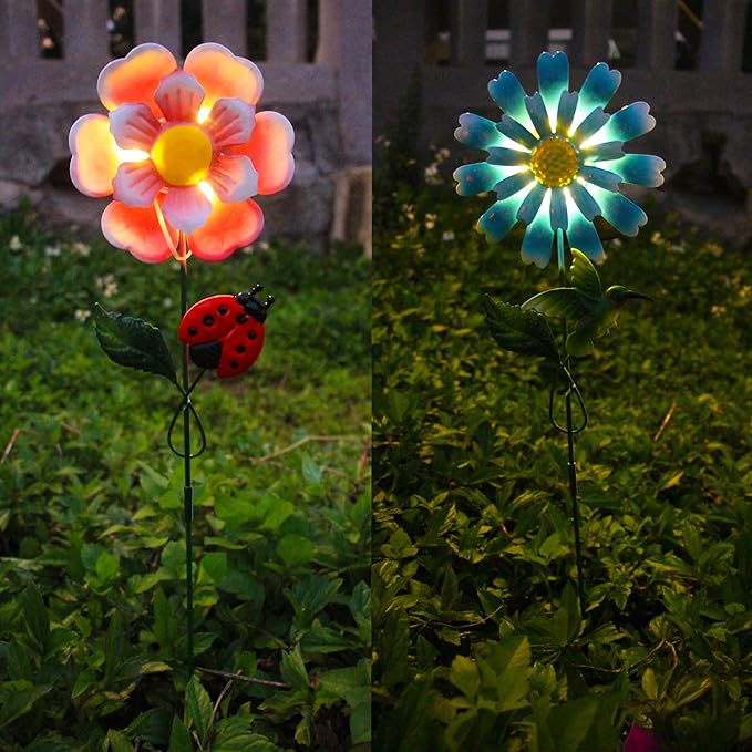 Solar Garden Stakes Lights for Outdoor Decor, 4 Pack Waterproof Metal Art Stick Flowers, Light for Outside Garden Patio Pathway Yard Backyard Porch Lawn SolarGardenDecorationLight