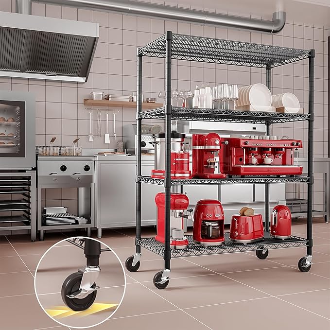 IZEUK Garage Shelving Wide Storage Shelves 4 Tier Metal Shelves 3200 LBS Heavy Duty Adjustable Utility Shelf Rack Black 23.6" D x 53.1" W x 73.6" H IZEUK
