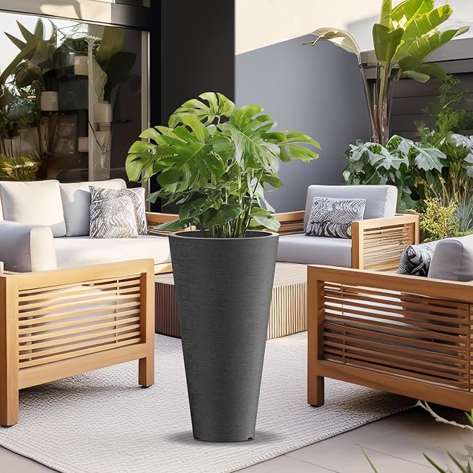 Kante Tall Round Planter Set of 2, 29" H Large Decorative Planter Pots for Outdoor Indoor Garden Patio Front Porch (Black) Kante