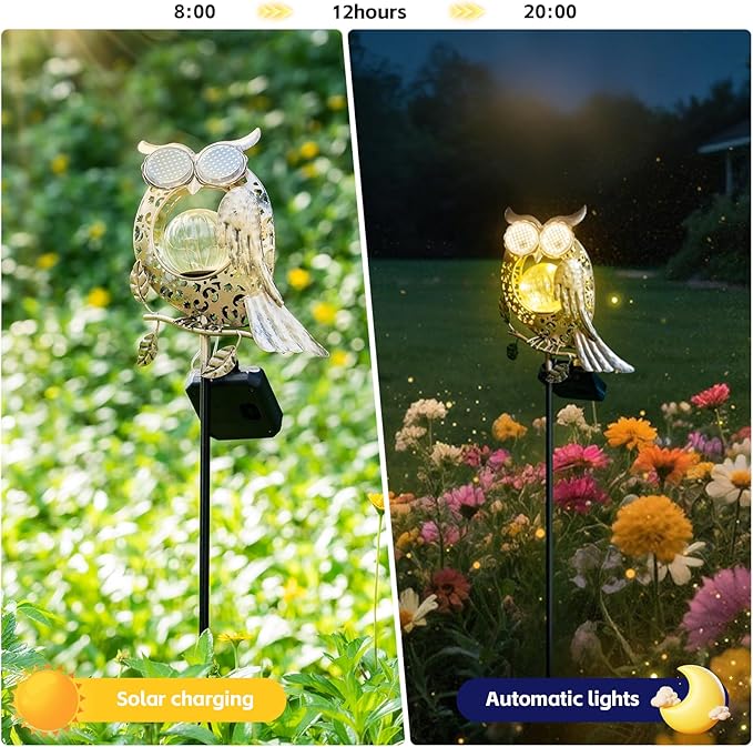 Solar Lights Outdoor Decor, Solar Owl Yard Decorations Outdoor, Garden Decorative, IP65 Waterproof, Gifts for Women Mom, for Yard Patio Lawn Pathway Landscape Rootora