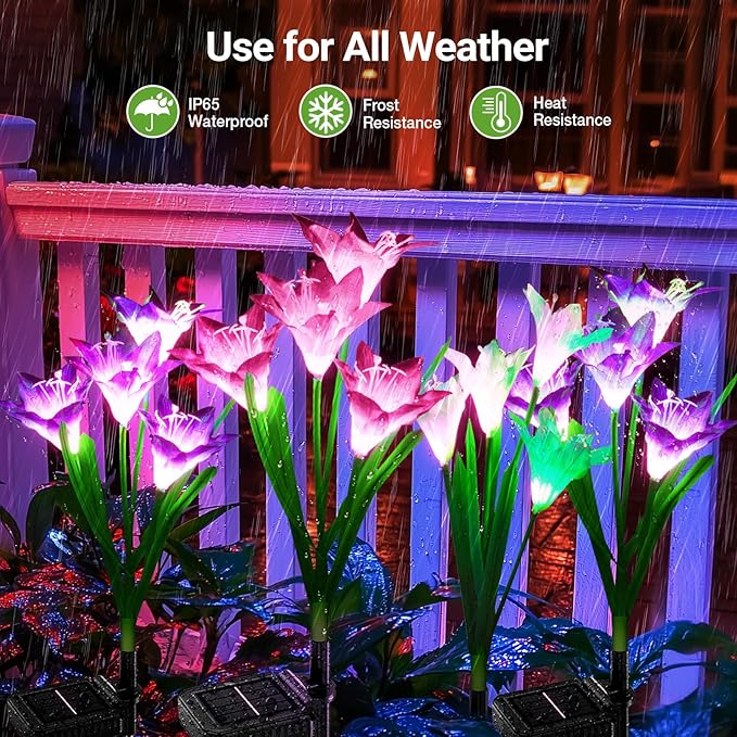KOOPER Outdoor Solar Lights, 10 Pack Solar Garden Light with Bigger Lily Flowers, Waterproof 7 Color Changing Solar Lights Outdoor - Bigger Panel for Patio Yard Garden Decoration, Gift for Mom KOOPER