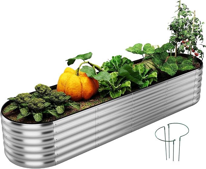 Large Raised Garden Bed Galvanized Metal Round Raised Garden Bed Outdoor for Gardening，8x2x1FT for Vegetables Flowers Ground Planter Box ZFHgarden