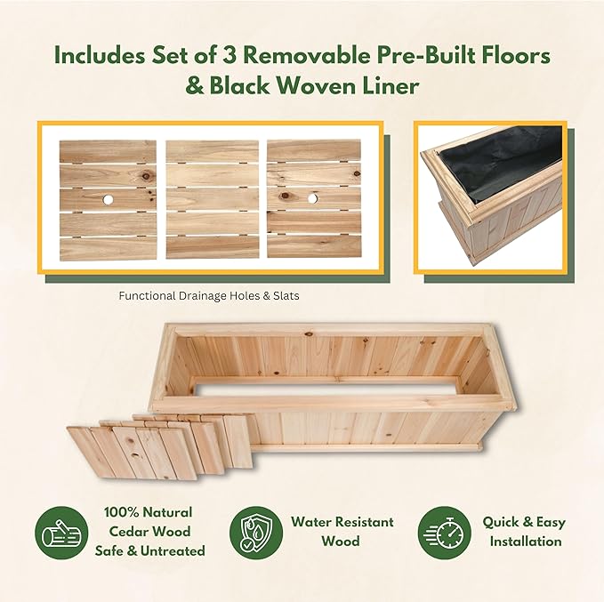 Shine Company Premium Cedar Raised Garden Bed, Planter Box for Vegetables, Flowers, or Herbs 40" L x 12" D x 12" H ShineCompany