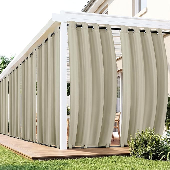Outdoor Curtains for Patio Waterproof 6 Panels - Windproof, Privacy, Weatherproof Outside Drapes for Gazebo Pergola Porch, Grommet Top and Tab Bottom, 54x108 Inch, Taupe RichSets