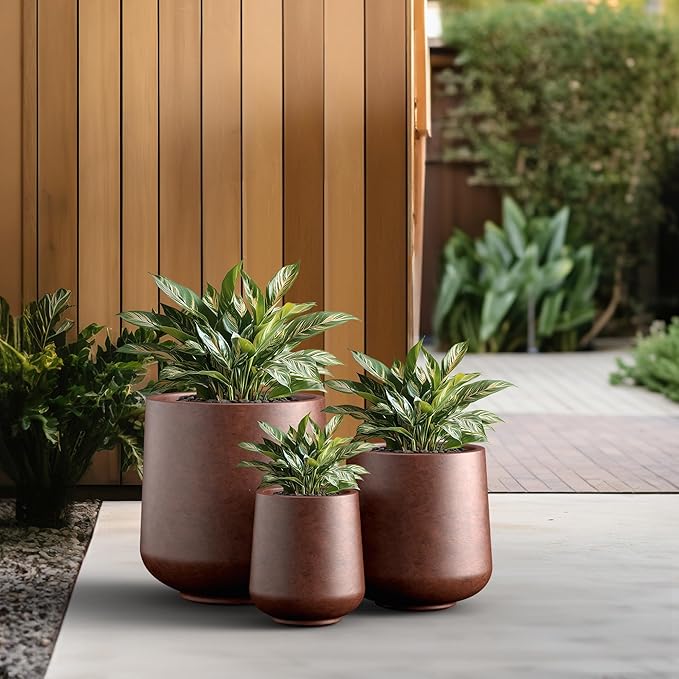 Kante 15.3"+11.6"+8.2" Dia Round Concrete Planter, Large Outdoor Indoor Planter Pots Containers with Drainage Holes and Rubber Plug for Home Garden Patio, Rusty Kante