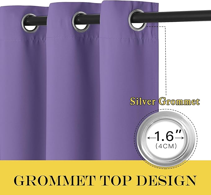 NICETOWN Kitchen Short Blackout Curtain and Drape - Thermal Insulated Solid Grommet Blackout Panel for Patio Bedroom Living Room (Single Panel, 52 inches by 45 inches, Lilac Purple) NICETOWN