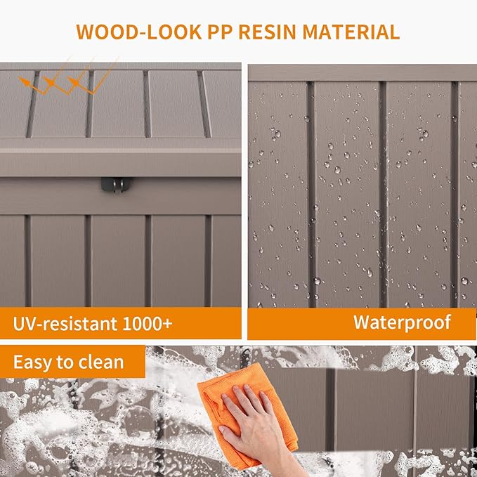 EasyUp 50 Gallon Deck Box Outdoor Storage Box for Patio Furniture,Outdoor Cushions,Garden Tools and Pool Supplies,Waterproof,Resin（Gray） EASYUP