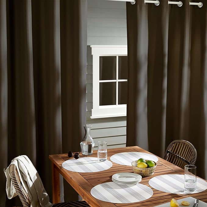 TOWN & COUNTRY BASICS Cabana Solid Heavyweight Indoor Outdoor Curtains, Light Filtering Opacity with Grommet Top, Water Repellent, 2-Pack Set, 54"x96", Chocolate TOWN+%26+COUNTRY+BASICS