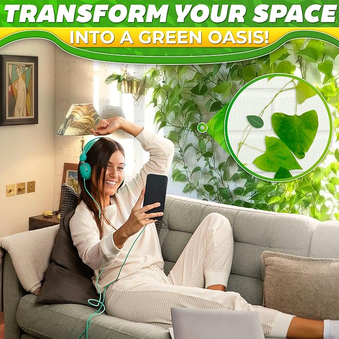 60Pcs Plant Climbing Wall Fixture Clips with 72Pcs Self-Adhesive Stickers - Leaf-Shaped and Weather-Resistant Money Plant Vine Wall Clips - Easy Installation Pothos Climbing Support for Vines & Cables DIMROM