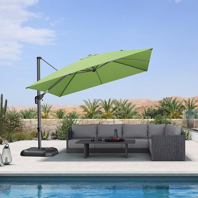 PURPLE LEAF 10 Feet Patio Umbrella Outdoor Cantilever Square Umbrella Aluminum Offset Umbrella with 360-degree Rotation for Garden Deck Pool Patio Apple Green PURPLELEAF