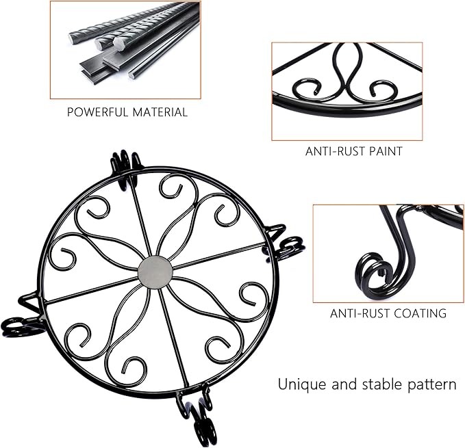 Black Plant Stand for Flower Pot Heavy Duty Potted Holder Indoor Outdoor Metal Rustproof Iron Garden Container Round Supports Rack for Planter Bronze, Pumpkin Stand Outdoor Autopromake