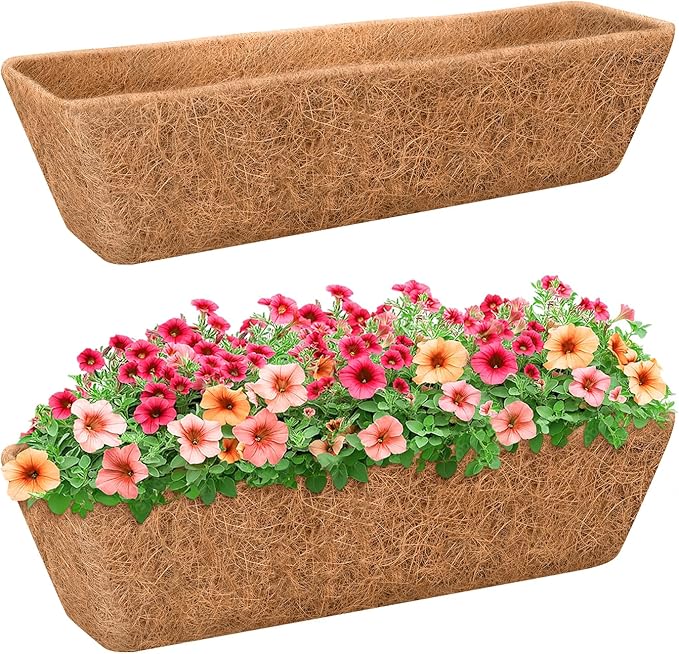 Riare 2 Pack 30 Inch Rectangle Coconut Liners for Planters, Natural Coconut Fiber Planter Liners, Window Box Liner Trough Coco Liner for Outdoor Flower, Garden Wall, Deck & Fence Planter Boxes Riare