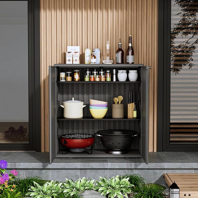 Storage Box Outdoor Caninet,Resin Indoor Storage Box Waterproof Outdoor Storage Cabinets for Patio/Garden/Backyard, Size 34.3''L*15''W*36.2''H(Grey) Mrosaa