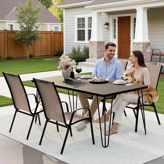 JEAREY Patio Dining Chairs Set of 4, Outdoor Stackable Dining Furniture Set, All Weather Dining Set for Lawn, Garden, Backyard, Poolside, Brown JEAREYOutdoorsCollection