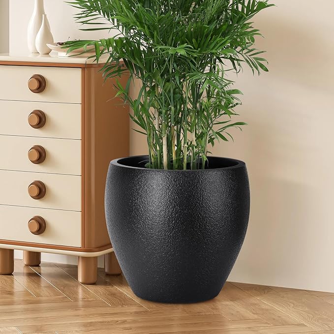 Plant Pots 17.5/14.8/12.2 inch Set of 3, Flower Pots with Drainage Holes, Large Planters for Indoor Outdoor Garden Plants and Flowers. (Black) AFamilyofGardenLovers